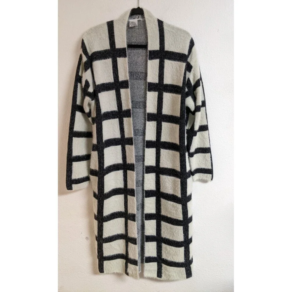 Women's Fashion Apparel & Accessories Black/White Long Duster Open Sweater S/M - Picture 1 of 9